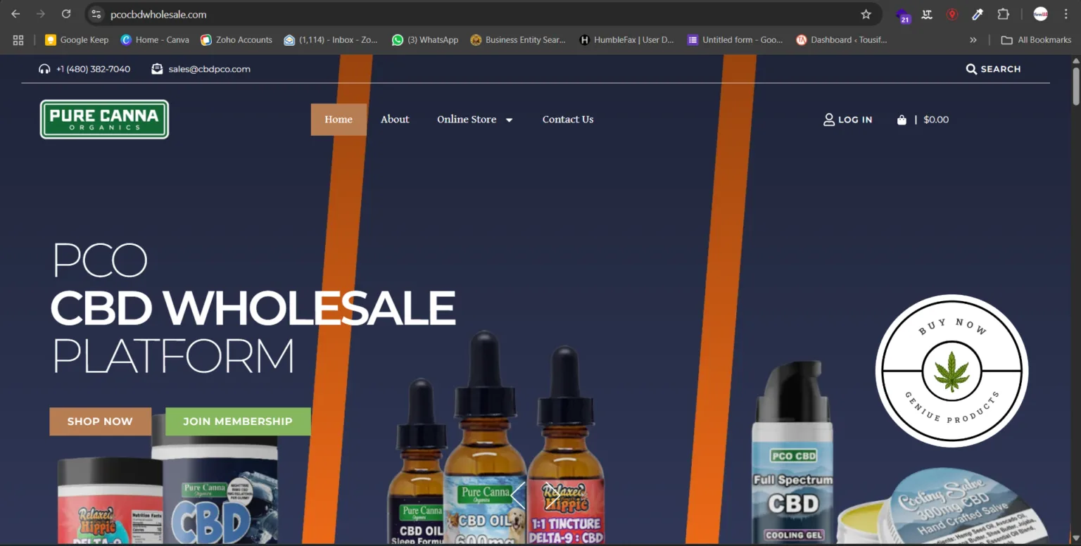 PCOCBD Wholesale - Ecommerce website